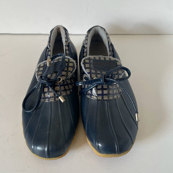 Sperry Navy Blue and Gray Plaid Low Top Fleece Lined Duck Shoes • Size 6 🗣 - Picture 3 of 6